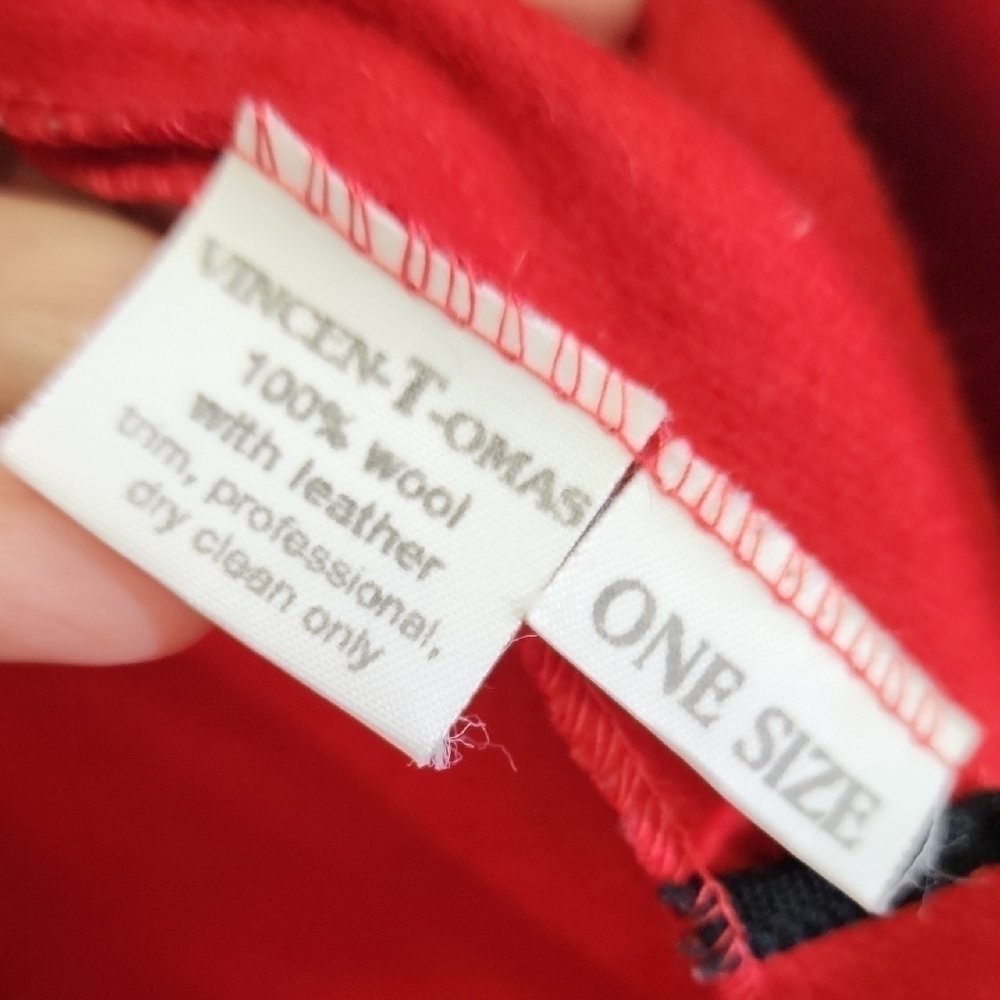 Vintage VINCEN-T-OMAS Red Wool & Leather Jacket with Artistic Design - Picture 5 of 6